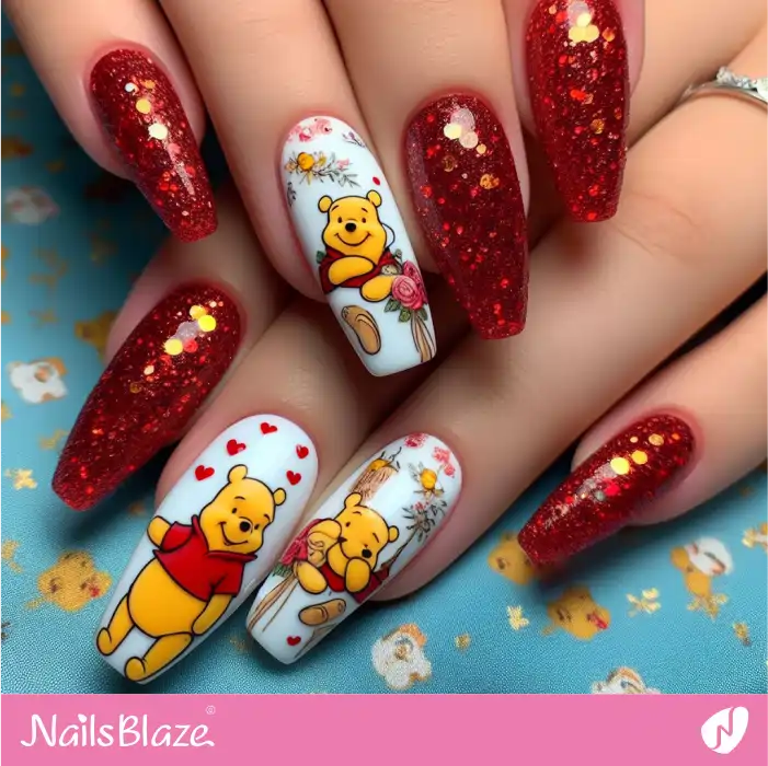 Winnie the Pooh Love Nails | Cartoon Nails - NB1690